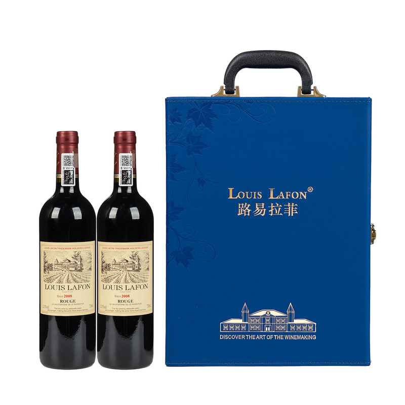 法国进口路易拉菲LOUIS LAFON红酒2008双支高档礼盒装干红葡萄酒