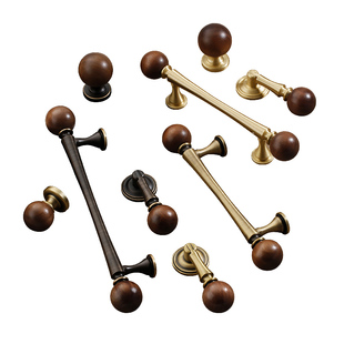 中古风胡桃木柜门拉手新中式古铜色复古黄铜圆球橱柜衣柜抽屉把手