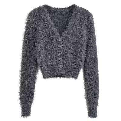 纯欲性感毛绒v领开衫外套上衣