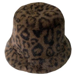 新款豹纹毛绒渔夫帽女秋冬加厚保暖仿水貂毛盆帽时尚百搭护耳帽子