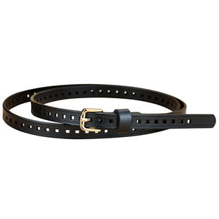 腰带女真皮牛皮耐用黑白色百搭休闲金扣装饰配裙牛仔裤夏季小皮带
