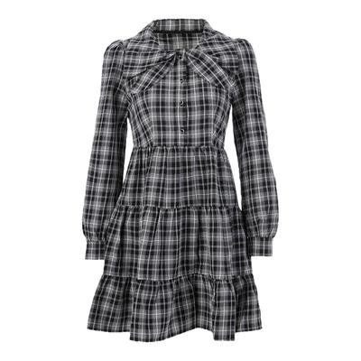 轩日格纹长袖连衣裙女