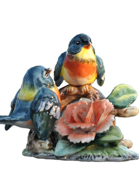 花香鸟语可爱蓝鸟装饰品小摆件