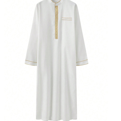 男士白色刺绣立领宽松长袍礼拜服