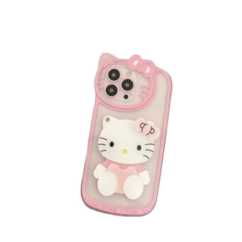 苹果手机壳ins立体kitty猫补妆镜适用iphone15plus苹果14promax/13手机壳x新款可爱女xsmax