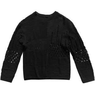 日系复古高级感破洞不规则毛衣男秋冬季镂空慵懒老钱风羊毛针织衫