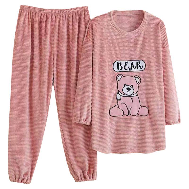 秋冬加大码金丝绒家居服套装女