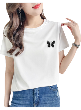 娜西子圆领休闲宽松蝴蝶T恤女