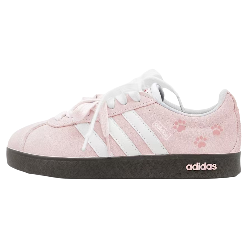 阿迪达斯球鞋定制 adidas VL COURT 樱粉猫爪男女款粉色低帮板鞋
