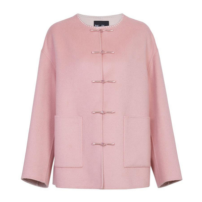 婉甸2025年冬季新品薄纱粉中长款双面呢毛呢外套1244E04GS1