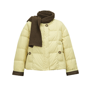 奶呼呼羽绒服女带围巾圆领韩版宽松加厚保暖面包服外套2025冬季款