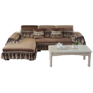 欧式毛绒沙发垫冬季防滑加厚简约现代贵妃全包万能蕾丝沙发套定做