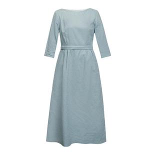 纻衣蓝色亚麻文艺连衣裙女2026春新品七分袖复古温婉气质刺绣长裙