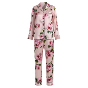法莱舒卡花色真丝睡衣女新款桑蚕丝春秋季丝绸家居服套装