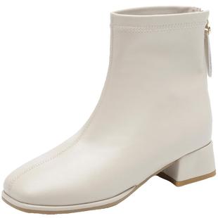 达芙妮法式小短靴女款高跟鞋配裙子方头2026新款女鞋白色瘦瘦靴子