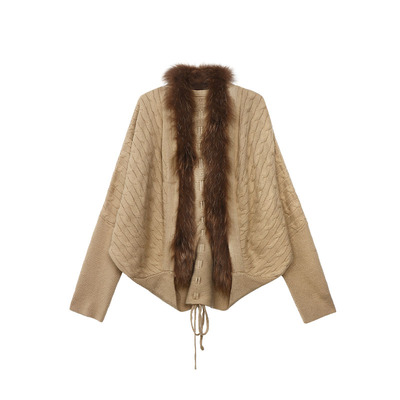 进口貉子毛毛领丝光澳毛毛衣开衫