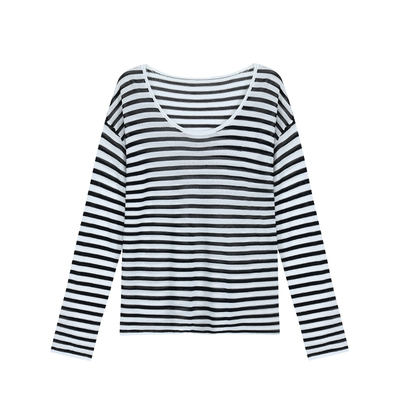 韩系条纹防晒罩衫女宽松长袖上衣