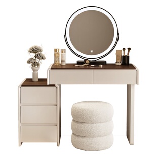 2025新款实木烤漆梳妆台卧室现代简约小户型化妆桌斗柜一体收纳