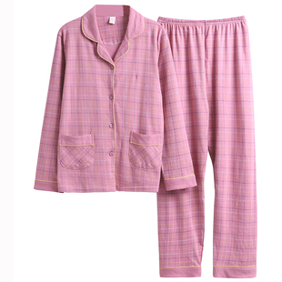 中年妈妈纯棉睡衣女春秋长袖全棉家居服秋季中老年妇女款秋冬套装