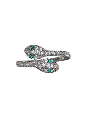 双头镶嵌绿头小蛇开口戒指女时尚