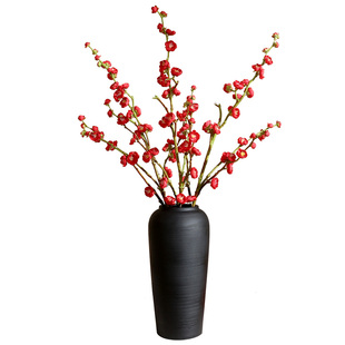 梅花腊梅花瓶摆件客厅插花仿真花高档大假花摆设插花长枝红梅一支