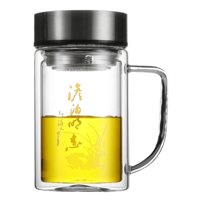 YZY/渊之源玻璃杯双层带盖男女式微保温杯子泡茶喝水茶杯透明过滤