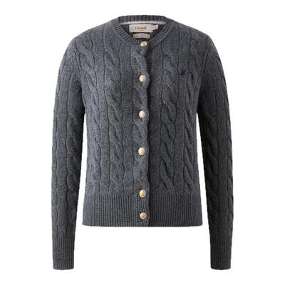 【绒感棉花糖含山羊绒】ELand衣恋毛衣女绞花针织开衫秋冬新