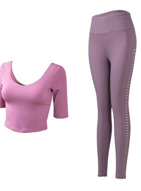 夏季薄款瑜伽服套装女带胸垫短袖
