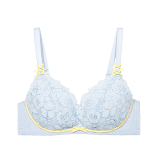 奶糖女孩柠檬糖无钢圈蕾丝内衣女超薄大胸显小聚拢法式性感文胸罩
