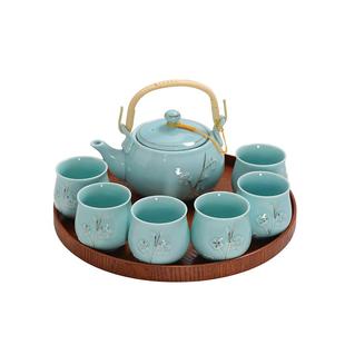 青瓷茶壶茶具套装家用景德镇陶瓷大号提梁壶现代简约轻奢茶杯茶盘