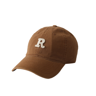 蜗牛爬爬家R标字母刺绣棒球帽女大头围韩版百搭鸭舌帽女款咖色