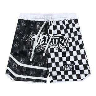 维动棋盘格运动短裤男篮球裤四分美式跑步夏季网眼透气儿童青少年