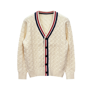 法式奢华男装高级商务拼色条纹开衫外套男冬季休闲加厚麻花毛衣男