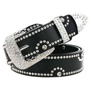 皮带女款配牛仔裤腰带宽时尚百搭水钻装饰裙子女款真皮复古黑裤带