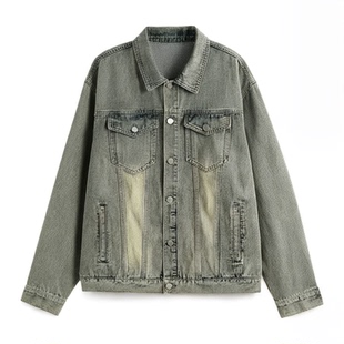 迈特优泥黄牛仔外套男生春秋季2026新款潮牌宽松美式秋冬休闲夹克