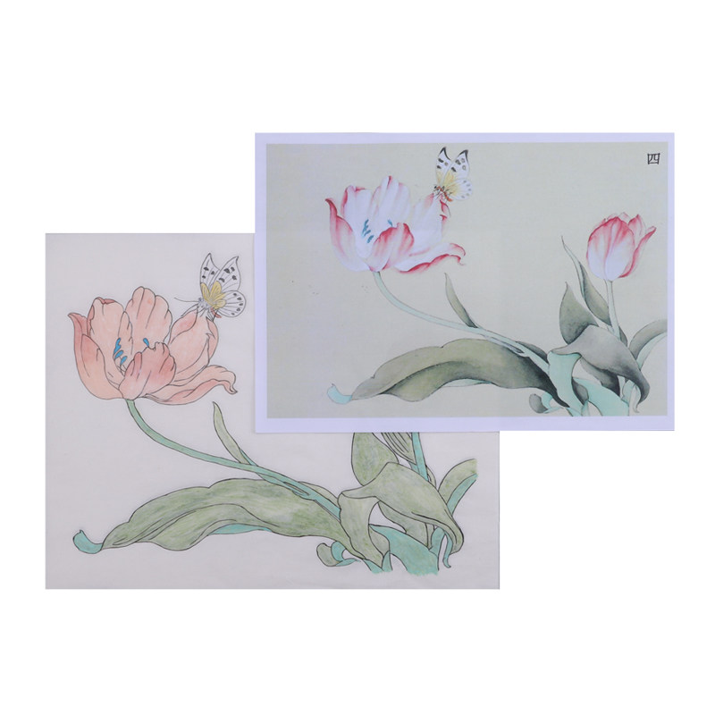 工笔画白描底稿初学者专用套装临摹勾线可直接上色国画花卉熟宣纸