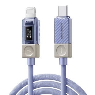ESSAGER适用苹果14pro数据线C口PD29W快充8冰晶透明功率数显iPhone13Plus手机ipad平板充电线Air加长款2米max