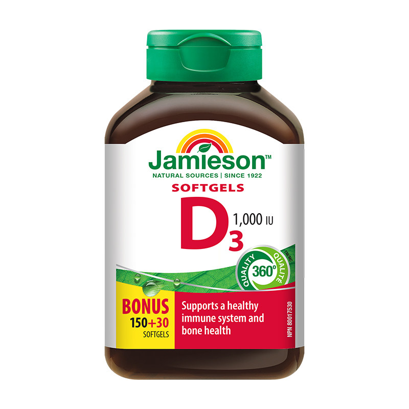 Jamieson健美生维生素D3 1000IU软胶囊VD3维他命助钙吸收