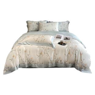 高端100天丝四件套莱赛尔印花夏季冰丝轻奢裸睡床单被套床上用品4