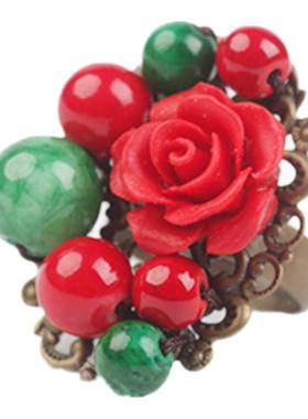 凤仪饰品原创中国结食指红色玫瑰