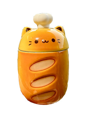 手工陶瓷猫咪面包马克杯带盖