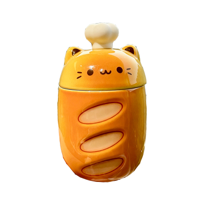 手工陶瓷猫咪面包马克杯带盖