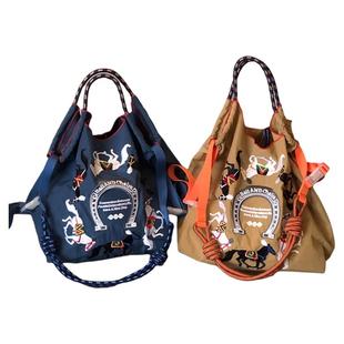 日系ball chain包包手提2024新款女式高圆圆同款刺绣环保袋购物袋