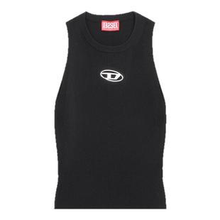 DIESEL/迪赛 女士黑色镂空LOGO无袖紧身针织套头上衣银泰 300217