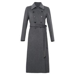 谷邦山羊绒灰色长款双面呢大衣女2025冬季新款双排扣通勤毛呢外套