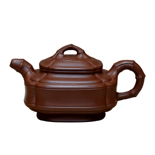 宜兴紫砂壶高工严伟纯全手工四方竹鼓筋纹器原矿云根紫泥/天青泥