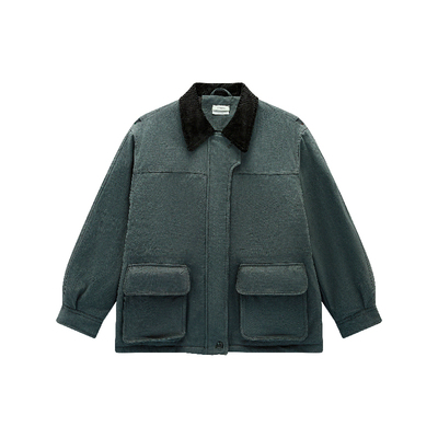 Unawares. 90鸭绒做旧感灯芯绒拼接领底特律工装夹克羽绒服