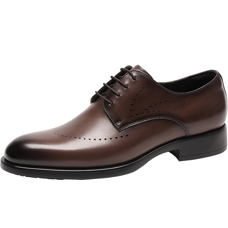 报喜鸟2026春夏新款男士商务皮鞋手工擦色胎牛皮空调底透气德比鞋