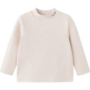 英氏儿童半高领打底衫春季保暖男童女童秋衣中大童纯色长袖t恤