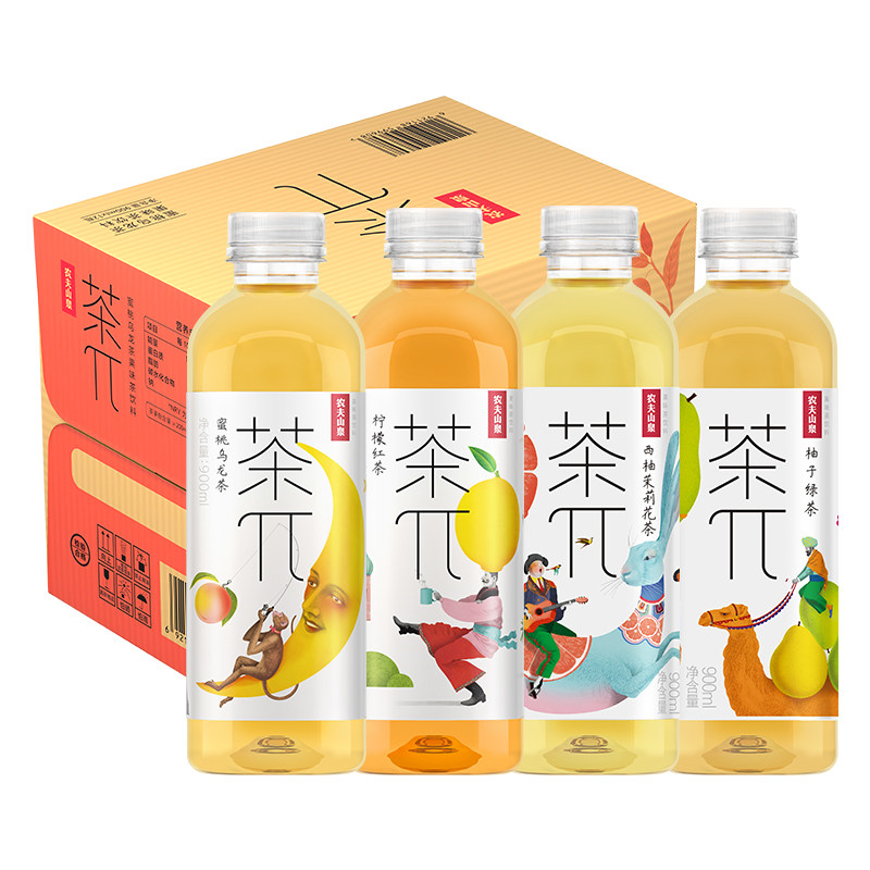 农夫山泉茶派π茶兀蜜桃乌龙果汁茶饮料900ml大瓶装柠檬红茶特价
